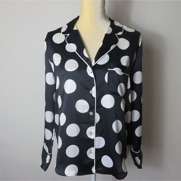 VICTORIA'S SECRET Afterhours Satin Sleep Top Sz S Black/White Made in Indonesia. - Picture 4 of 11